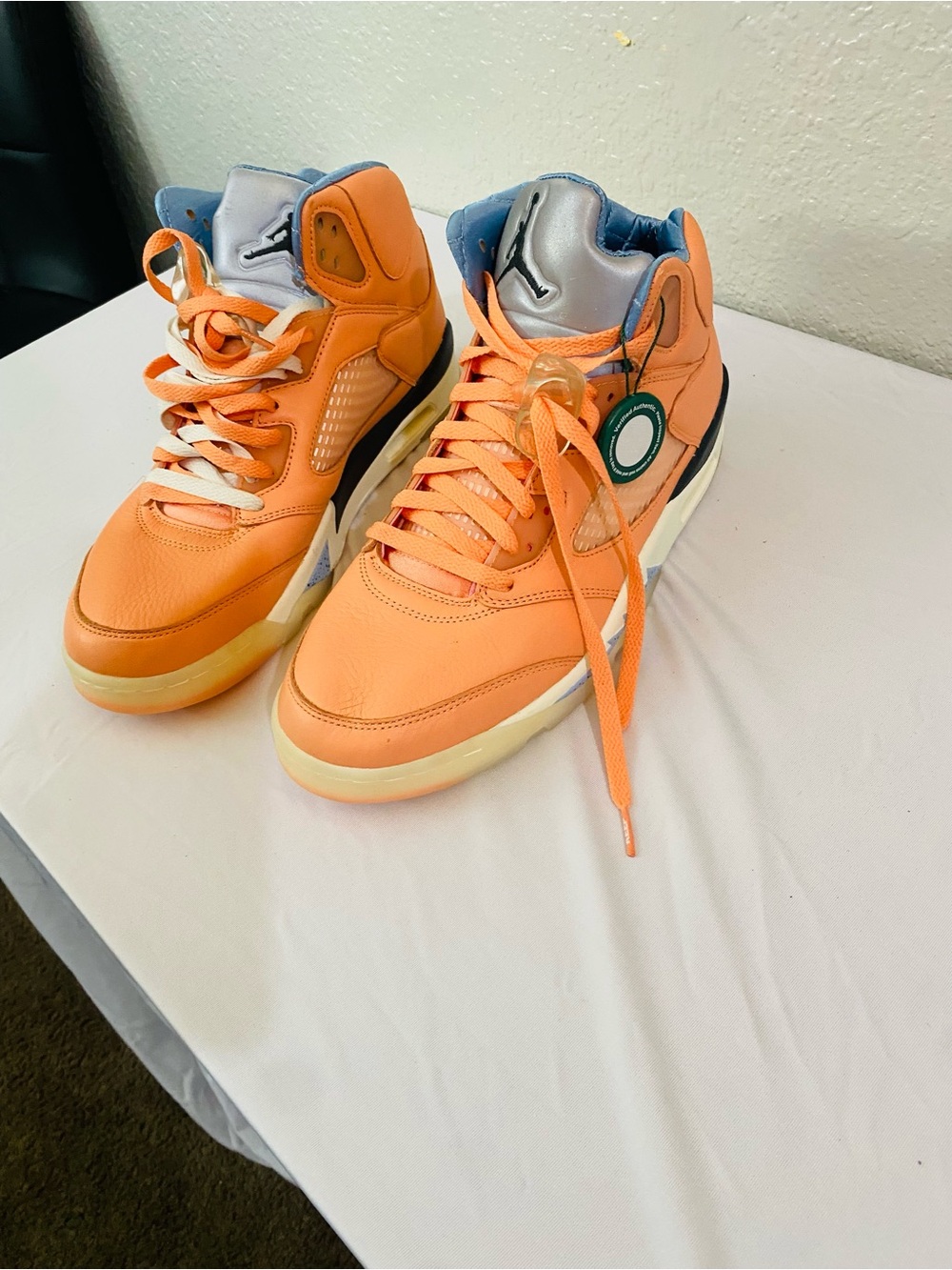 Jordan Orange and Blue High-Top Sneakers